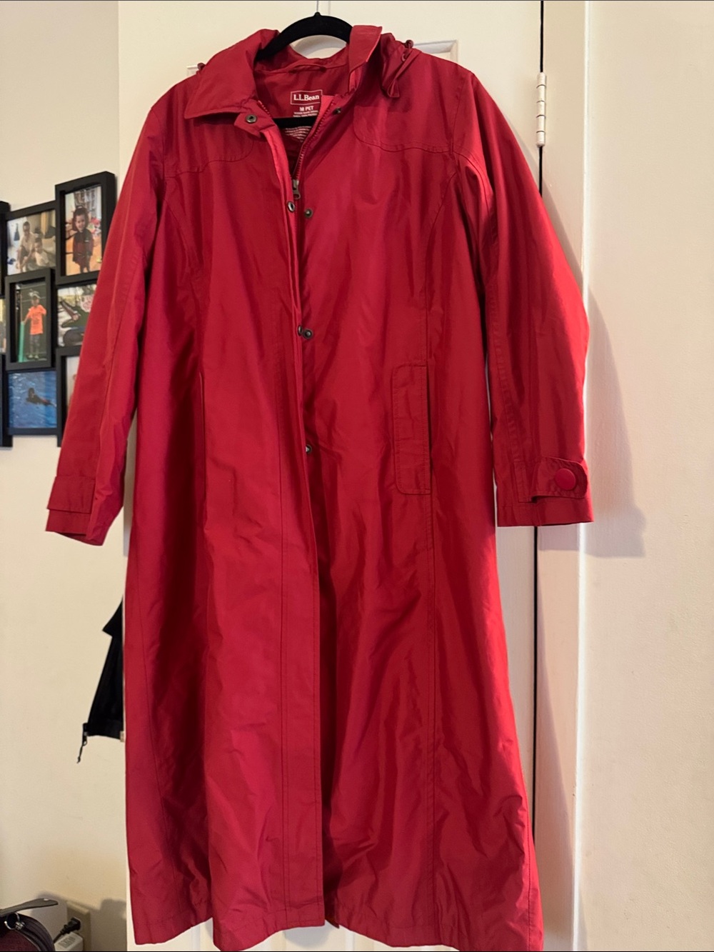 L.L. Bean Women's Bright Red Trench Raincoat with Hood